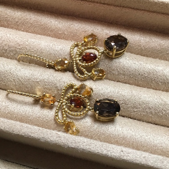 Gold 925 Smoky Quartz, Tourmaline, Citrine Earring - Picture 6 of 8